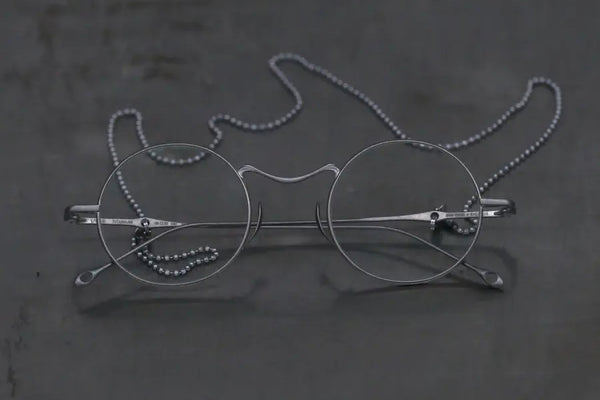 Rigards X UMA WANG Joint Series Round Frame Glasses RG-RG00UW14-FGYKTM Retro Silver Frame Transparent Lenses with Chain